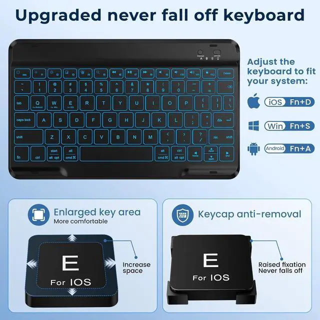 Alt view image 4 of 7 - iPad 9th/8th/7th Generation Keyboard Case 10.2 inch 2021/2020/2019, iPad Pro 10.5-inch Case with Keyboard,iPad Air 3 2019, 7 Color Backlit Removable Bluetooth Wireless Folio Case(Black)