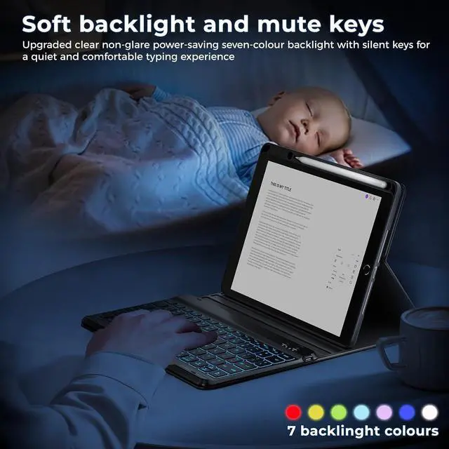 Alt view image 5 of 7 - iPad 9th/8th/7th Generation Keyboard Case 10.2 inch 2021/2020/2019, iPad Pro 10.5-inch Case with Keyboard,iPad Air 3 2019, 7 Color Backlit Removable Bluetooth Wireless Folio Case(Black)