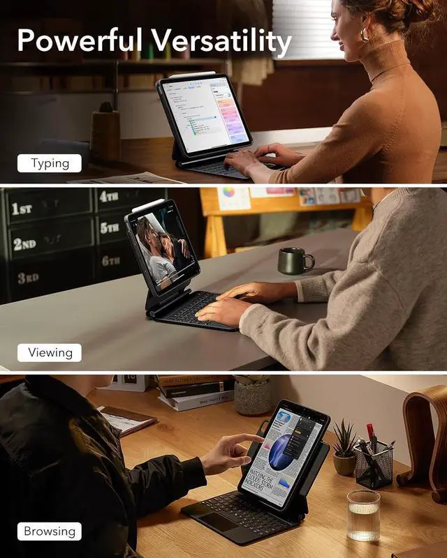 Alt view image 3 of 7 - ESR iPad Pro 11 Inch Case with Keyboard (M4, 2024), iPad Pro 11(5th Gen) Keyboard Case with Easy-Set Magnetic Stand, Portrait/Landscape Modes, Removable Protective Case, Rebound 360 Series, Black