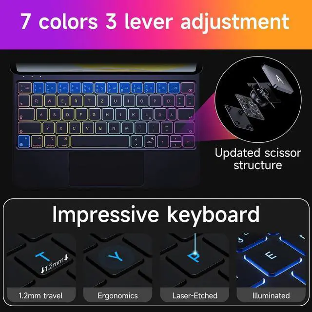 Alt view image 6 of 7 - Keyboard Case for iPad Air 11 inch 2024 (M2)&iPad Pro 11 Inch (4th/3rd/2nd/1st) Gen 2022,iPad Air 5th&4th Generation Case with Keyboard,Magic-Stand, Multi-Touch Trackpad,7 Colors Backlight,Black