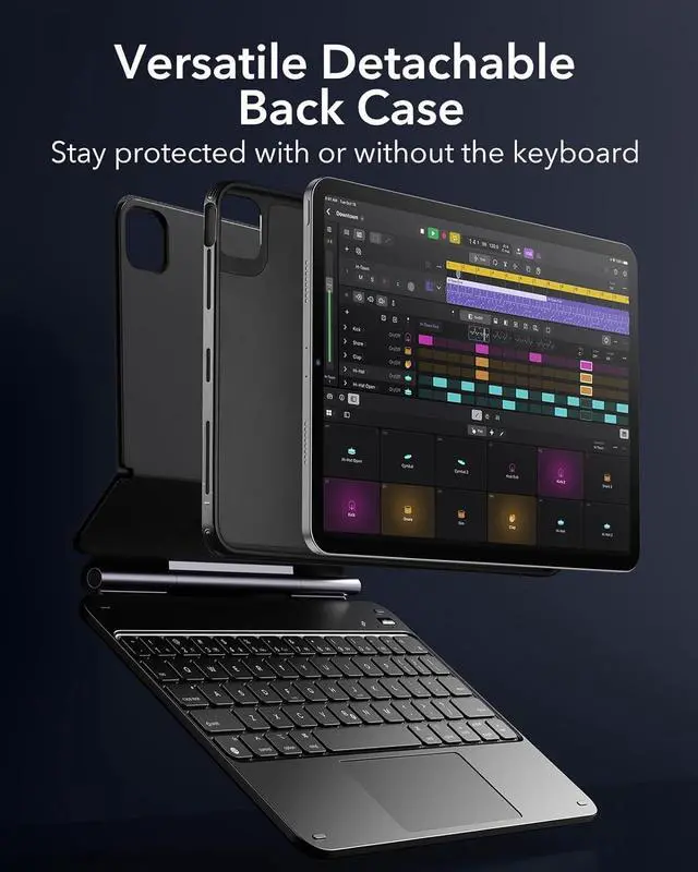 Alt view image 4 of 7 - ESR iPad Air 11 Inch Case with Keyboard (M2, 2024), Easy-Set Magnetic Stand, Portrait/Raised Modes for iPad Pro 11/Air 5th/4th Generation Keyboard, with Removable Protective Case, Black