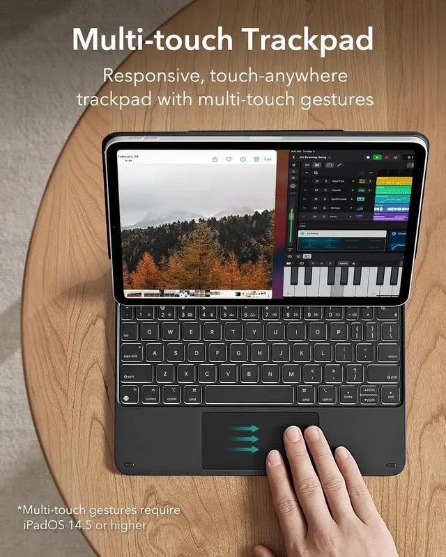 Alt view image 4 of 7 - ESR iPad Air 11 inch Case with Keyboard(M2), iPad Air 6th Gen(2024) Rebound Case, Easy-Set Floating Cantilever Stand for iPad Pro 11/iPad Air 5/4, Precision Multi-Touch Trackpad, Backlit Keys, Black