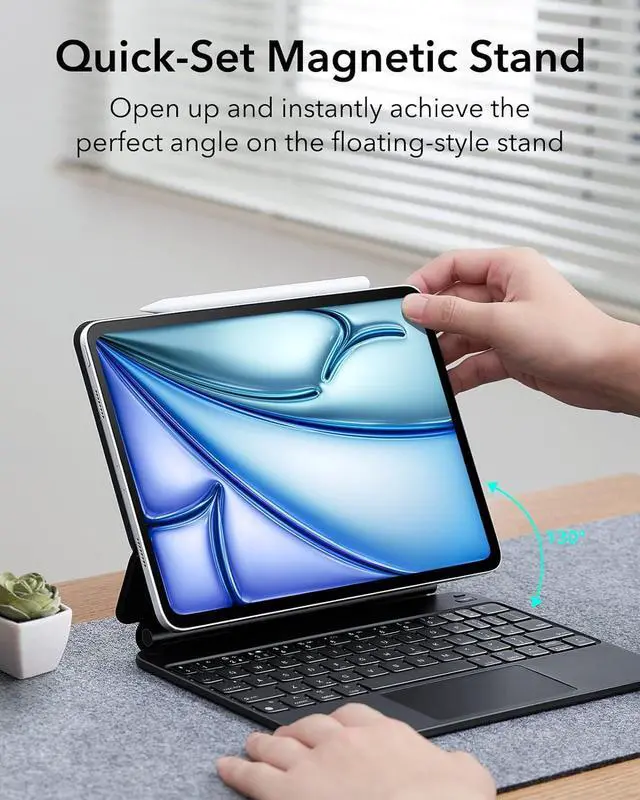 Alt view image 3 of 7 - ESR iPad Air 11 inch Case with Keyboard(M2), iPad Air 6th Gen(2024) Rebound Case, Easy-Set Floating Cantilever Stand for iPad Pro 11/iPad Air 5/4, Precision Multi-Touch Trackpad, Backlit Keys, Black