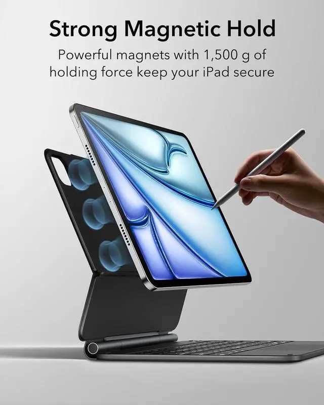 Alt view image 5 of 7 - ESR iPad Air 11 inch Case with Keyboard(M2), iPad Air 6th Gen(2024) Rebound Case, Easy-Set Floating Cantilever Stand for iPad Pro 11/iPad Air 5/4, Precision Multi-Touch Trackpad, Backlit Keys, Black