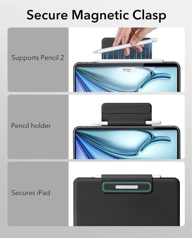 Alt view image 6 of 7 - ESR iPad Air 11 inch Case with Keyboard(M2), iPad Air 6th Gen(2024) Rebound Case, Easy-Set Floating Cantilever Stand for iPad Pro 11/iPad Air 5/4, Precision Multi-Touch Trackpad, Backlit Keys, Black