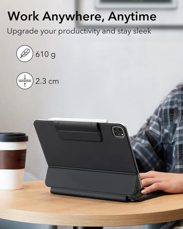 Alt view image 7 of 7 - ESR iPad Air 11 inch Case with Keyboard(M2), iPad Air 6th Gen(2024) Rebound Case, Easy-Set Floating Cantilever Stand for iPad Pro 11/iPad Air 5/4, Precision Multi-Touch Trackpad, Backlit Keys, Black