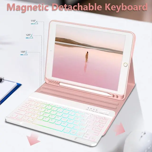 Alt view image 3 of 7 - For iPad 9th Generation Keyboard Case 10.2"2021/(8th Gen) 2020/(7th Gen)2019,7 Colors Backlit Keyboard Case for iPad 10.2" /iPad Air 3 10.5"(3rd Gen)/iPad Pro 10.5" with Pencil Holder(Champagne)