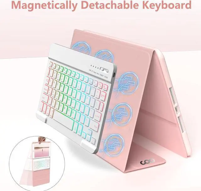 Alt view image 6 of 7 - For iPad 9th Generation Keyboard Case 10.2"2021/(8th Gen) 2020/(7th Gen)2019,7 Colors Backlit Keyboard Case for iPad 10.2" /iPad Air 3 10.5"(3rd Gen)/iPad Pro 10.5" with Pencil Holder(Champagne)