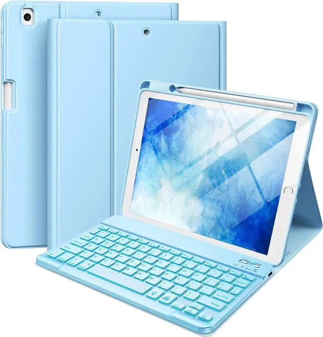 Main image of For iPad 9th/8th/7th Generation Case with Keyboard 10.2 Inch - 7 Colors Backlit Wireless Detachable Folio Keyboard Cover with Pencil Holder for iPad Pro 10.5" / iPad Air 3rd Gen (Sky Blue)