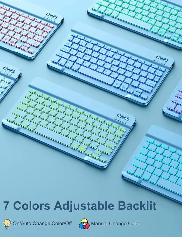 Alt view image 4 of 8 - For iPad 9th/8th/7th Generation Case with Keyboard 10.2 Inch - 7 Colors Backlit Wireless Detachable Folio Keyboard Cover with Pencil Holder for iPad Pro 10.5" / iPad Air 3rd Gen (Sky Blue)