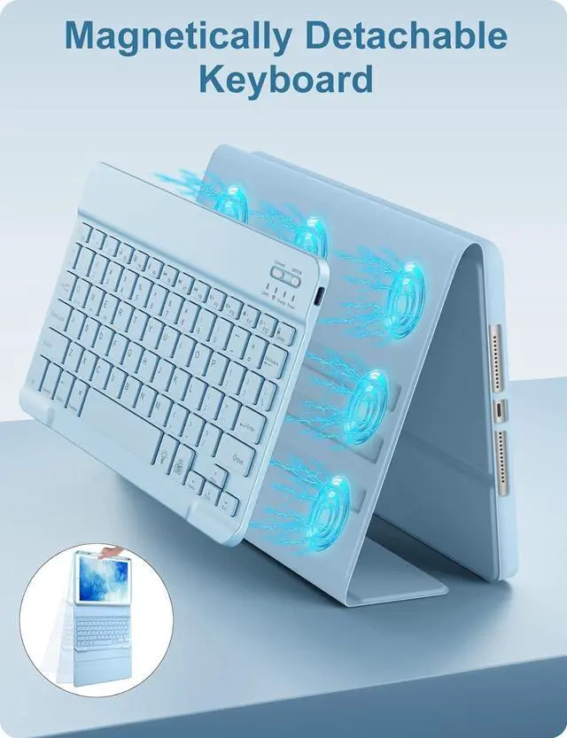 Alt view image 6 of 8 - For iPad 9th/8th/7th Generation Case with Keyboard 10.2 Inch - 7 Colors Backlit Wireless Detachable Folio Keyboard Cover with Pencil Holder for iPad Pro 10.5" / iPad Air 3rd Gen (Sky Blue)