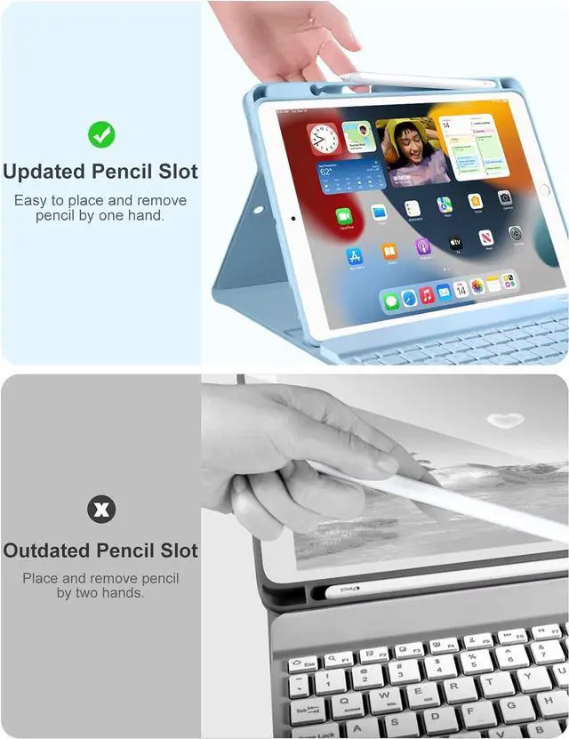 Alt view image 7 of 8 - For iPad 9th/8th/7th Generation Case with Keyboard 10.2 Inch - 7 Colors Backlit Wireless Detachable Folio Keyboard Cover with Pencil Holder for iPad Pro 10.5" / iPad Air 3rd Gen (Sky Blue)