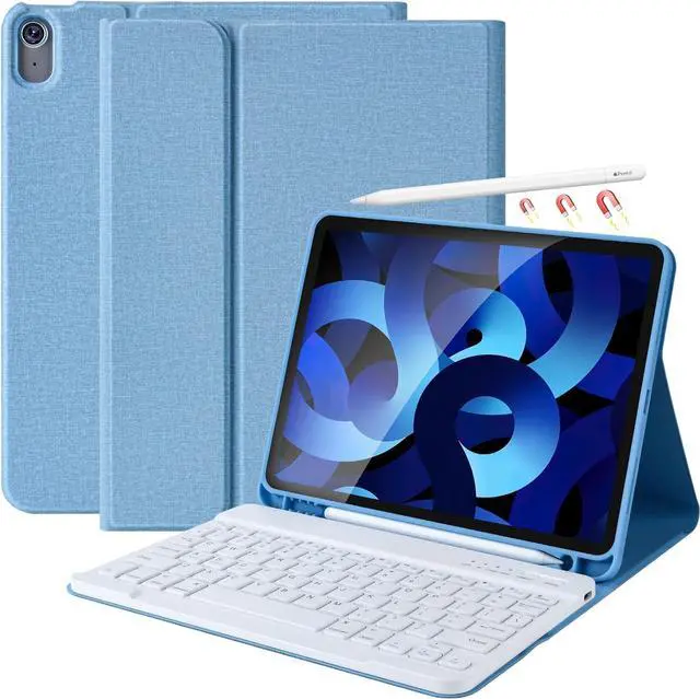 Main image of iPad Air 5th/4th Generation Case with Keyboard, Keyboard Case for iPad Air 11-inch (M2) 2024/iPad Pro 11 2018, Detachable Bluetooth Keyboard Tablet Case with Pencil Holder(Sky Blue)
