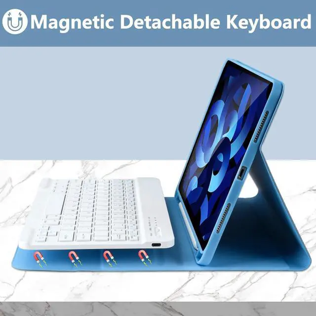 Alt view image 3 of 7 - iPad Air 5th/4th Generation Case with Keyboard, Keyboard Case for iPad Air 11-inch (M2) 2024/iPad Pro 11 2018, Detachable Bluetooth Keyboard Tablet Case with Pencil Holder(Sky Blue)