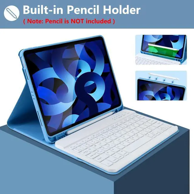 Alt view image 4 of 7 - iPad Air 5th/4th Generation Case with Keyboard, Keyboard Case for iPad Air 11-inch (M2) 2024/iPad Pro 11 2018, Detachable Bluetooth Keyboard Tablet Case with Pencil Holder(Sky Blue)