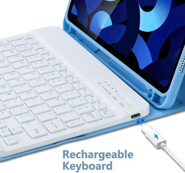 Alt view image 7 of 7 - iPad Air 5th/4th Generation Case with Keyboard, Keyboard Case for iPad Air 11-inch (M2) 2024/iPad Pro 11 2018, Detachable Bluetooth Keyboard Tablet Case with Pencil Holder(Sky Blue)