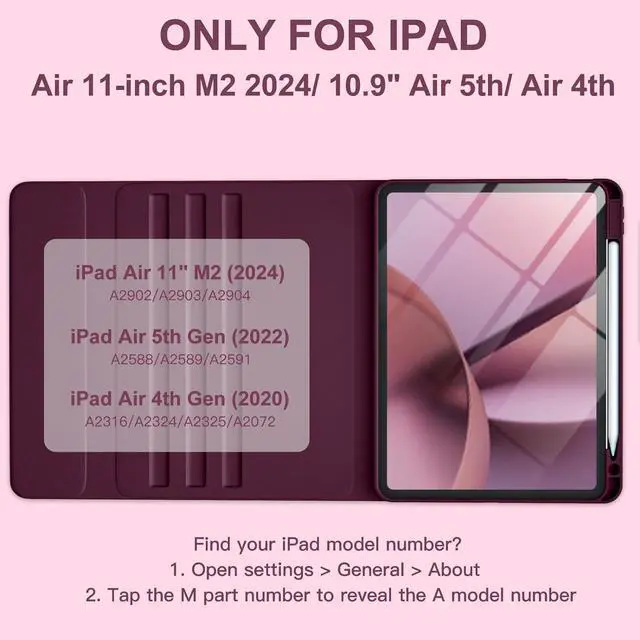 Alt view image 2 of 7 - For iPad Air 11 M2 & iPad Air 5th 4th Generation Case with Keyboard - Folio Keyboard Cover with Pencil Holder for iPad Air 11-inch 2024, iPad Air 5 2022/ iPad Air 4 2020 (Mulberry)
