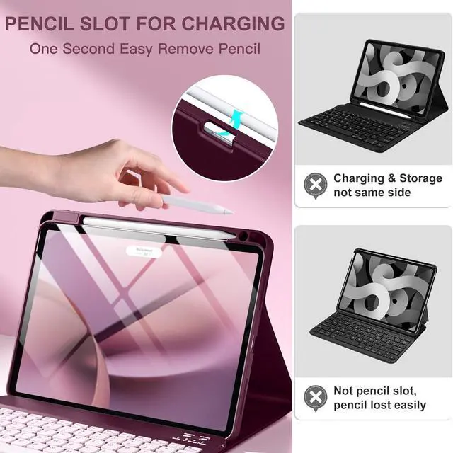 Alt view image 7 of 7 - For iPad Air 11 M2 & iPad Air 5th 4th Generation Case with Keyboard - Folio Keyboard Cover with Pencil Holder for iPad Air 11-inch 2024, iPad Air 5 2022/ iPad Air 4 2020 (Mulberry)