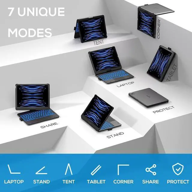Alt view image 7 of 7 - Touch Keyboard Case for 2024 iPad Air 11-inch (M2) & iPad Pro 11(4th/3rd/2nd/1st Gen):Multi-Touch Trackpad & 11 Colors Backlight & 360°Rotatable,Thin & Light for iPad Air 5th & 4th Gen,Black