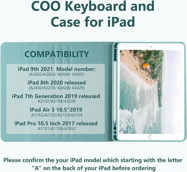 Alt view image 2 of 7 - iPad 9th Gen 2021 Case with Keyboard 10.2 inch, iPad 8th Gen 2020/iPad 7th Gen 2019/iPad Air 3/iPad Pro 10.5 Keyboard Case, Detachable Wireless Bluetooth Keyboard with Pencil Holder for iPad 2021 9th