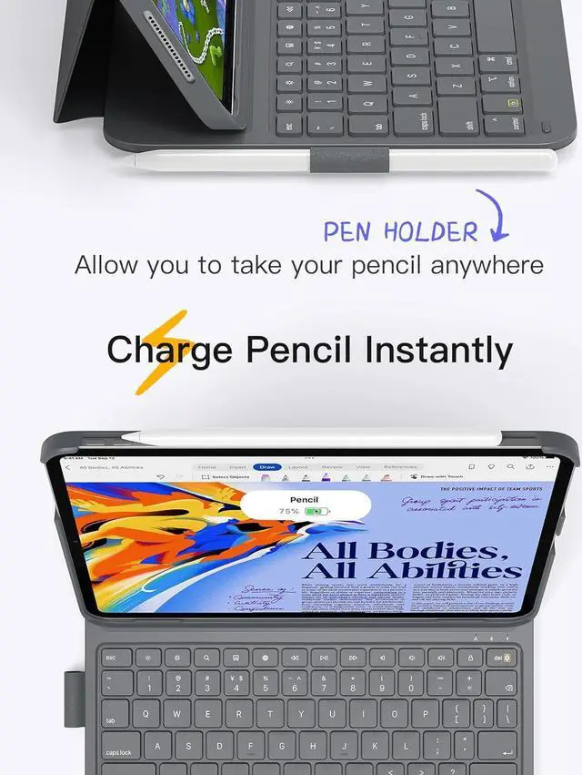 Alt view image 6 of 7 - Inateck iPad 10th Gen Case with Keyboard, Ultralight iPad Keyboard Case for iPad 10 Gen 2022,iPad Air 6 2024 11",iPad Air 5/4(2022/2020)10.9",iPad Pro 11 4/3/2/1,QWERTY,with Pencil Holder,BK2007 Gray