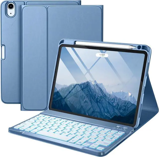 Main image of For iPad Air 11-inch M2/ 10.9 Inch Air 5th 4th Generation Case with Keyboard - Backlit Wireless Detachable, Folio Cover with Pencil Holder for iPad Air 11 2024/ Air 5/ Air 4 (Blue)