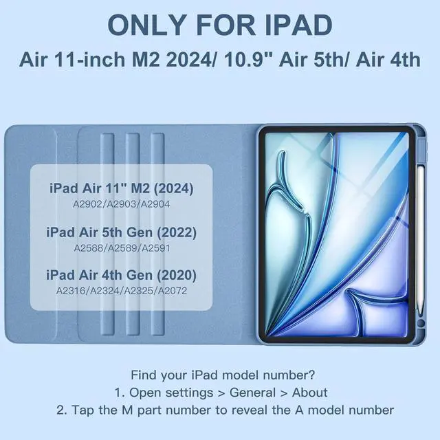 Alt view image 2 of 7 - For iPad Air 11-inch M2/ 10.9 Inch Air 5th 4th Generation Case with Keyboard - Backlit Wireless Detachable, Folio Cover with Pencil Holder for iPad Air 11 2024/ Air 5/ Air 4 (Blue)