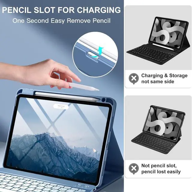 Alt view image 7 of 7 - For iPad Air 11-inch M2/ 10.9 Inch Air 5th 4th Generation Case with Keyboard - Backlit Wireless Detachable, Folio Cover with Pencil Holder for iPad Air 11 2024/ Air 5/ Air 4 (Blue)