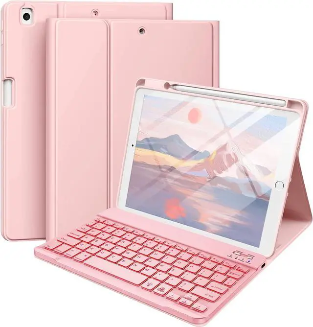 Main image of Keyboard Case for iPad 9th Generation /8th Gen/7th Gen 10.2 Inch - Backlit Detachable Wireless Stand Folio Keyboard Cover with Pencil Holder for iPad Pro 10.5" / iPad Air 3rd Gen (Pink)