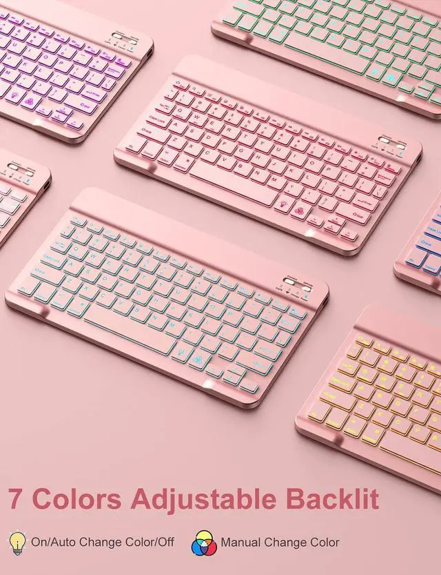 Alt view image 4 of 7 - Keyboard Case for iPad 9th Generation /8th Gen/7th Gen 10.2 Inch - Backlit Detachable Wireless Stand Folio Keyboard Cover with Pencil Holder for iPad Pro 10.5" / iPad Air 3rd Gen (Pink)
