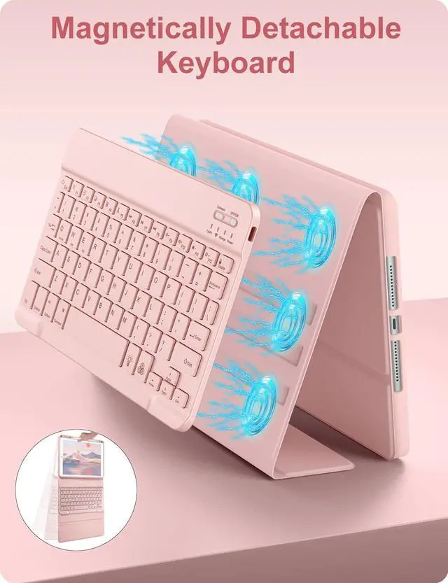 Alt view image 6 of 7 - Keyboard Case for iPad 9th Generation /8th Gen/7th Gen 10.2 Inch - Backlit Detachable Wireless Stand Folio Keyboard Cover with Pencil Holder for iPad Pro 10.5" / iPad Air 3rd Gen (Pink)