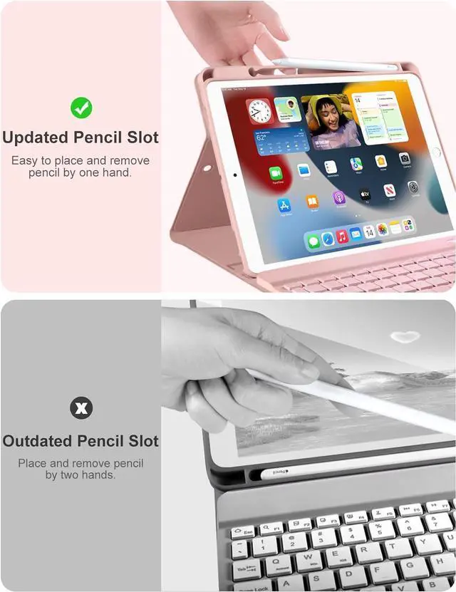 Alt view image 7 of 7 - Keyboard Case for iPad 9th Generation /8th Gen/7th Gen 10.2 Inch - Backlit Detachable Wireless Stand Folio Keyboard Cover with Pencil Holder for iPad Pro 10.5" / iPad Air 3rd Gen (Pink)