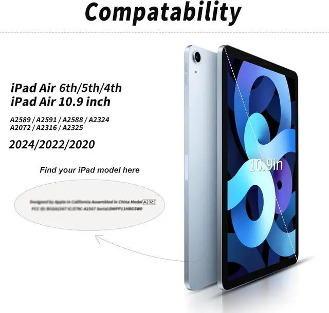 Alt view image 2 of 7 - for iPad Air 6th/5th/4th Generation Case with Keyboard 2024/2022/2020 11 & 10.9 Inch, Detachable Wireless Bluetooth Thin & Light with Left Side Pencil Holder Auto Wake/Sleep (Gray)