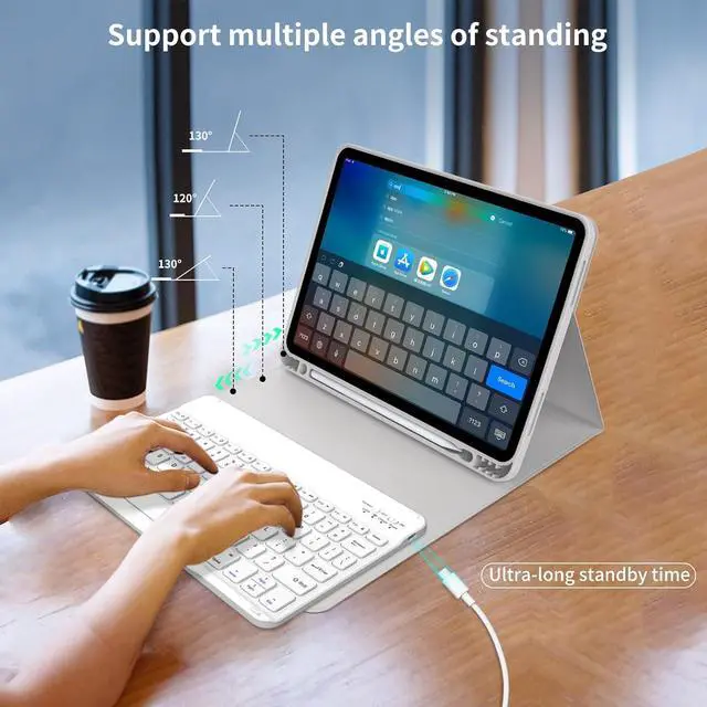 Alt view image 3 of 7 - for iPad Air 6th/5th/4th Generation Case with Keyboard 2024/2022/2020 11 & 10.9 Inch, Detachable Wireless Bluetooth Thin & Light with Left Side Pencil Holder Auto Wake/Sleep (Gray)