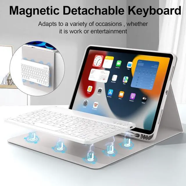 Alt view image 4 of 7 - for iPad Air 6th/5th/4th Generation Case with Keyboard 2024/2022/2020 11 & 10.9 Inch, Detachable Wireless Bluetooth Thin & Light with Left Side Pencil Holder Auto Wake/Sleep (Gray)