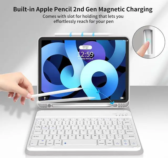Alt view image 6 of 7 - for iPad Air 6th/5th/4th Generation Case with Keyboard 2024/2022/2020 11 & 10.9 Inch, Detachable Wireless Bluetooth Thin & Light with Left Side Pencil Holder Auto Wake/Sleep (Gray)