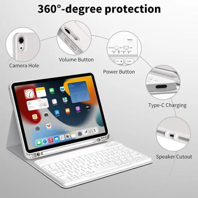 Alt view image 7 of 7 - for iPad Air 6th/5th/4th Generation Case with Keyboard 2024/2022/2020 11 & 10.9 Inch, Detachable Wireless Bluetooth Thin & Light with Left Side Pencil Holder Auto Wake/Sleep (Gray)