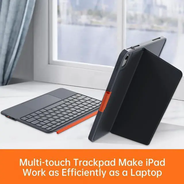 Alt view image 4 of 7 - Case with Keyboard Compatible for iPad 10th Generation: Bluetooth Wireless Detachable Magnetic Stand Rechargeable Keyboard with Folio Slim Compact Removable Cover with Trackpad, White Backlit/Grey