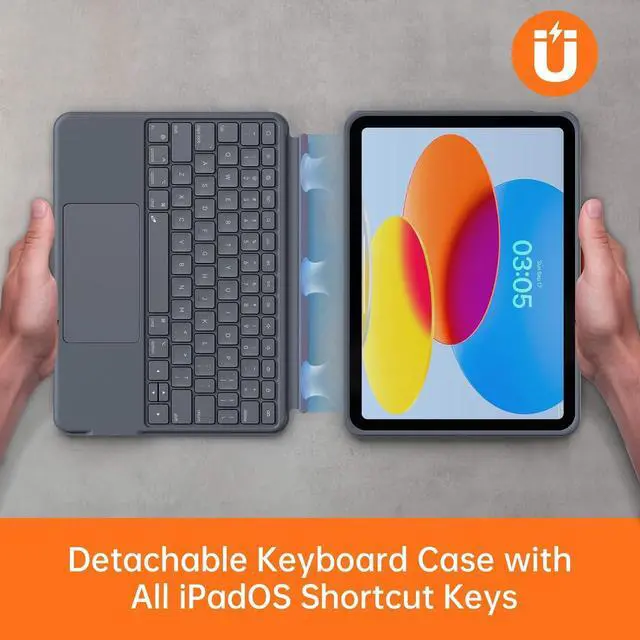 Alt view image 3 of 7 - Case with Keyboard Compatible for iPad 10th Generation: Bluetooth Wireless Detachable Magnetic Stand Rechargeable Keyboard with Folio Slim Compact Removable Cover with Trackpad, White Backlit/Grey