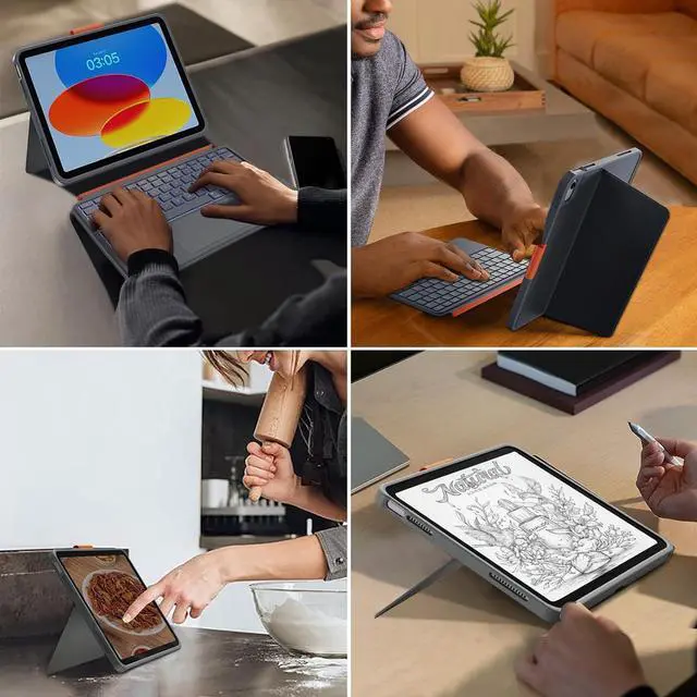 Alt view image 6 of 7 - Case with Keyboard Compatible for iPad 10th Generation: Bluetooth Wireless Detachable Magnetic Stand Rechargeable Keyboard with Folio Slim Compact Removable Cover with Trackpad, White Backlit/Grey