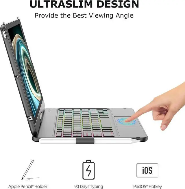Alt view image 5 of 7 - Touchpad Keyboard Case for iPad 9th Generation 10.2", iPad 9th/8th/7th Gen Case with Keyboard, Multi-Touch &Backlit Keys, 360° Rotatable &Pencil Holder, iPad 9th/8th/7th Gen Keyboard (Black)