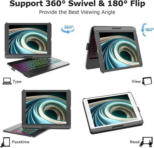 Alt view image 6 of 7 - Touchpad Keyboard Case for iPad 9th Generation 10.2", iPad 9th/8th/7th Gen Case with Keyboard, Multi-Touch &Backlit Keys, 360° Rotatable &Pencil Holder, iPad 9th/8th/7th Gen Keyboard (Black)