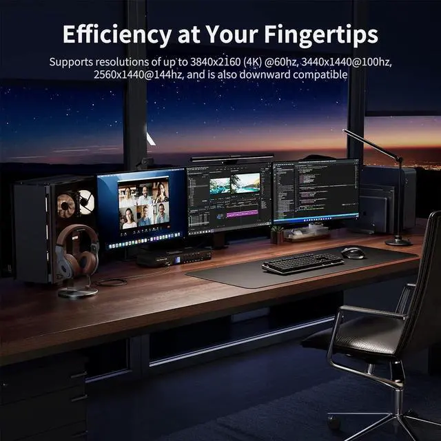 Alt view image 2 of 7 - USB 3.0 HDMI KVM Switch 3 Monitors 4 Computers 4K@60Hz, Headset, Audio&Microphone, EDID emulators, Hotkey Switch, Wired Network, Rack-Ears, 4 Port Triple Monitor KVM Switch with All Cables