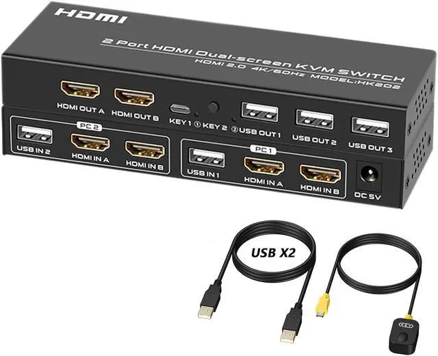 Main image of Dual Monitor KVM Switch 4K@60Hz, HDMI USB KVM Switcher for 2 Computer 2 Monitor Share Monitors and 3 USB PC