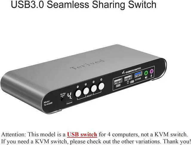 Alt view image 2 of 7 - 4 Port USB Switch with Audio and Microphone, Hotkey Switching, Digital Display, Aluminum Shell, 4 Computers Sharing 3 USB Devices for PC Printer Speaker 3.0 Hub switches, with Cables