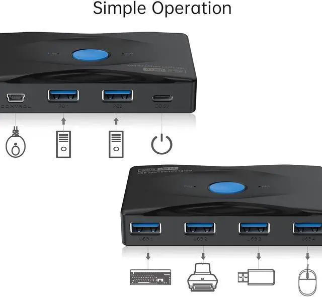 Alt view image 3 of 6 - Yinker USB 3.0 Switch Selector for 2 Computers Sharing 4 USB Devices, 5Gbps High-Speed USB KVM Switcher Box for PC Laptop Mouse Keyboard Printer Scanner(Included 2-Pack USB3.0 Cable)