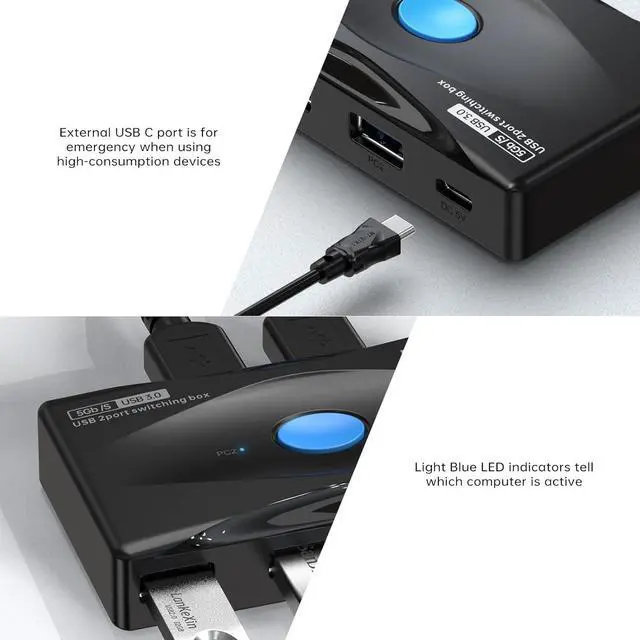 Alt view image 5 of 6 - Yinker USB 3.0 Switch Selector for 2 Computers Sharing 4 USB Devices, 5Gbps High-Speed USB KVM Switcher Box for PC Laptop Mouse Keyboard Printer Scanner(Included 2-Pack USB3.0 Cable)