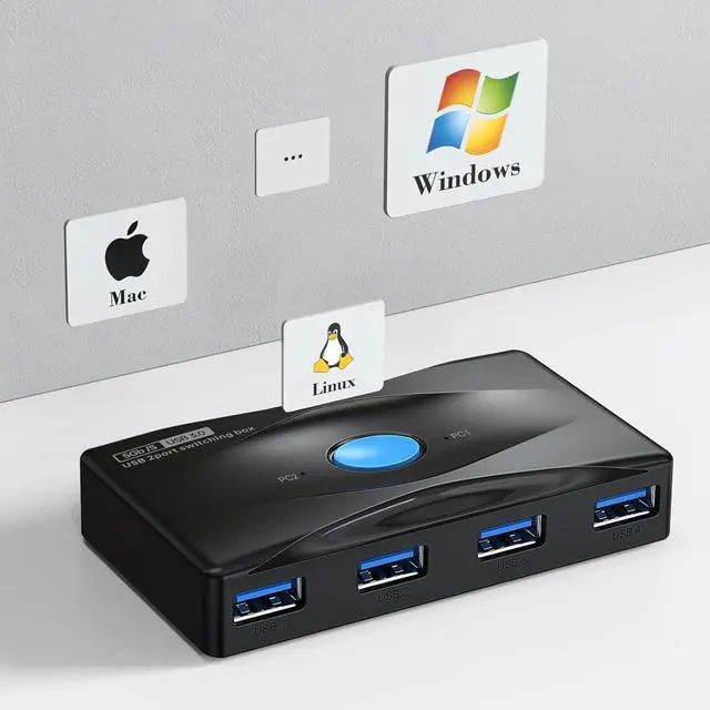 Alt view image 6 of 6 - Yinker USB 3.0 Switch Selector for 2 Computers Sharing 4 USB Devices, 5Gbps High-Speed USB KVM Switcher Box for PC Laptop Mouse Keyboard Printer Scanner(Included 2-Pack USB3.0 Cable)