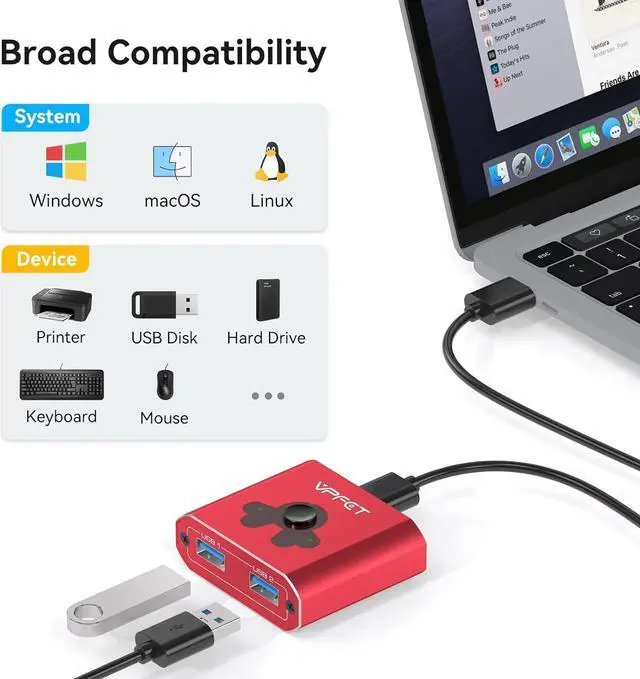 Alt view image 5 of 6 - USB 3.0 Switch Selector,USB Switcher 2 in 1 Out / 1 in 2 Out 5Gbps High-Speed,USB Switch for 2 Computers Share Printer Mouse Keyboard