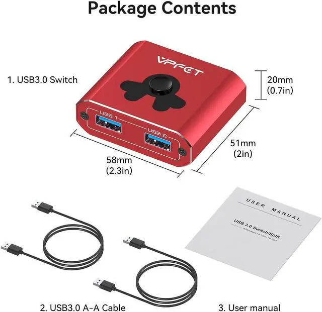 Alt view image 6 of 6 - USB 3.0 Switch Selector,USB Switcher 2 in 1 Out / 1 in 2 Out 5Gbps High-Speed,USB Switch for 2 Computers Share Printer Mouse Keyboard
